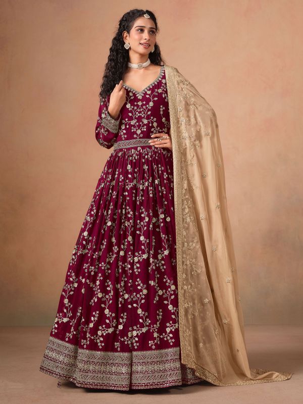 Maroon Festive Salwar Suit In Georgette With Dupatta