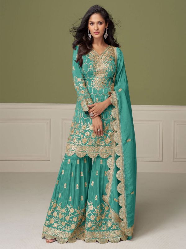 Green Mirror Embellished Wedding Salwar Kameez