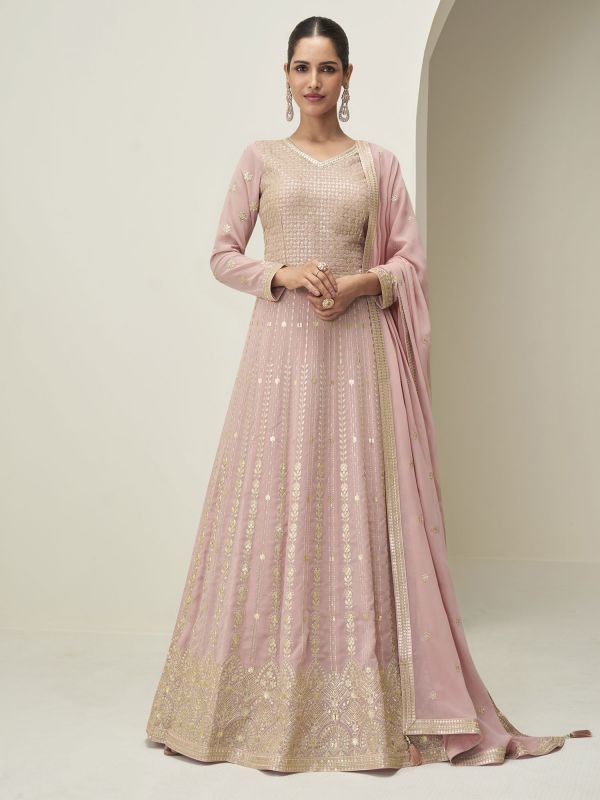 Blush Pink Sequins Work Enhanced Anarkali Suit