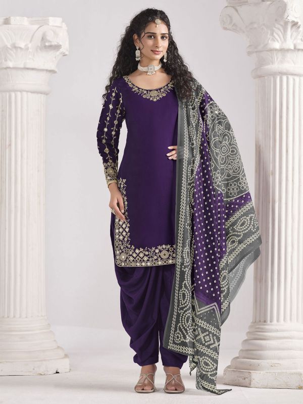 Purple Full Sleeved Punjabi Style Salwar Kameez