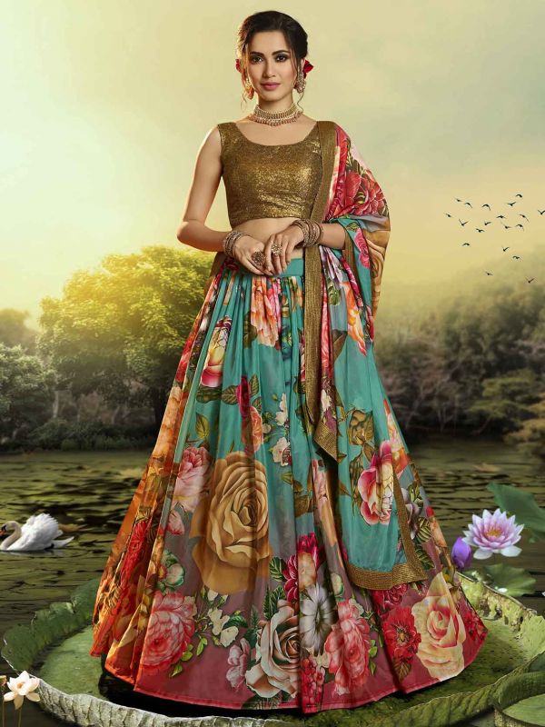 Multicolor Floral Print Lehenga Choli With Dupatta