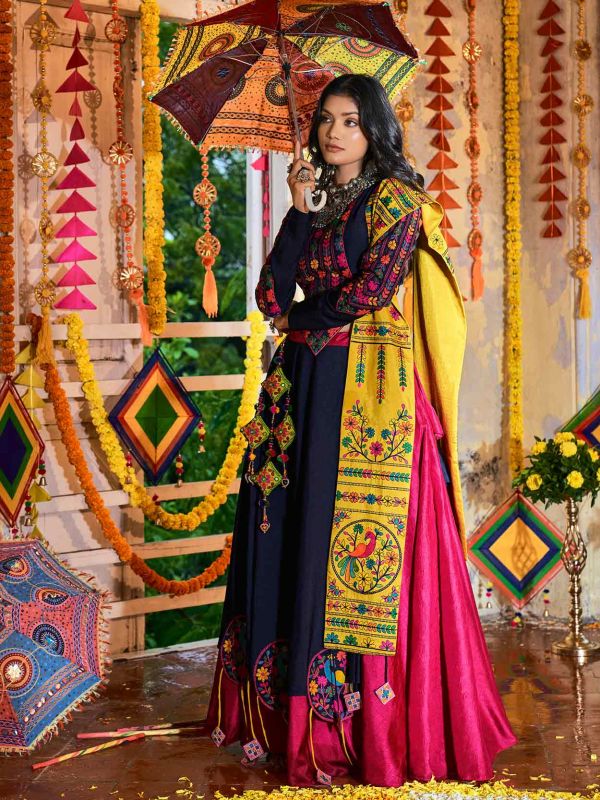 Blue Festive Embroidered Lehenga Choli In Silk