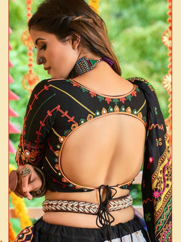 Black And White Embroidered Navaratri Lehenga Choli In Cotton