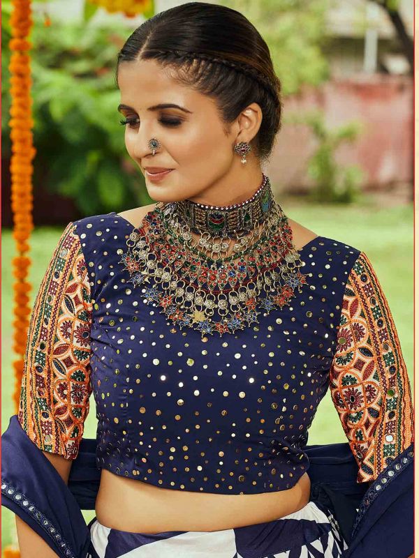 Blue And White Cotton Lehenga Choli With Dupatta