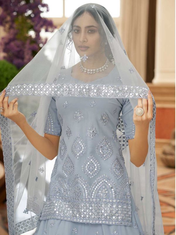 Grey Sequins Embroidered Lehenga Choli In Chiffon