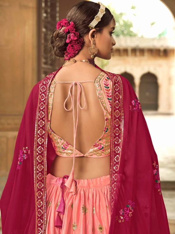 Pink Shaded Silk Lehenga Choli With Dupatta