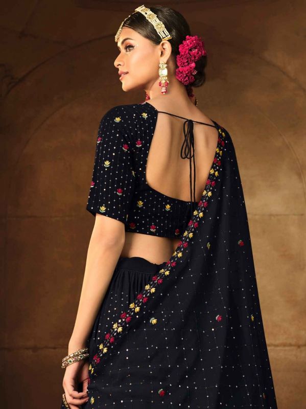 Black Embroidered Lehenga Choli In Georgette