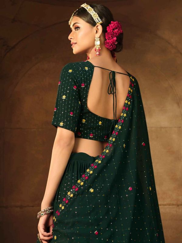 Green Thread Embroidered Lehenga Choli In Georgette