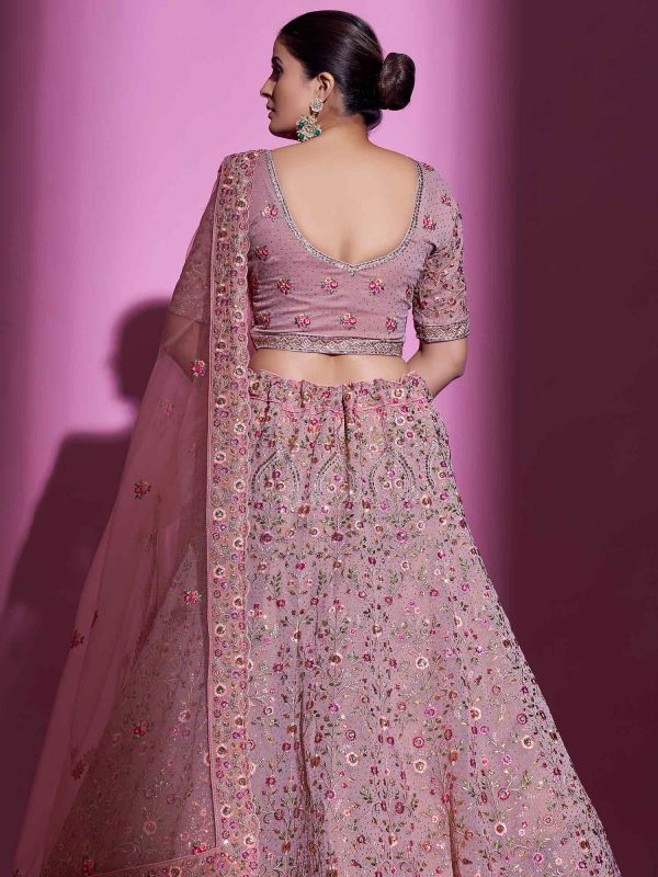 Pink Designer Embroidered Lehenga Choli In Georgette