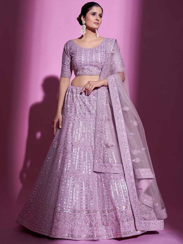 Purple Sequined Bridesmaid Lehenga Choli With Dupatta