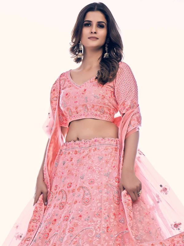 Peach Bridesmaid Lehenga Choli With Dupatta