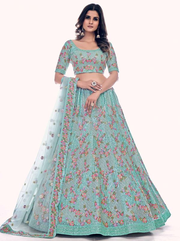Blue Bridesmaid Net Lehenga Choli With Dupatta