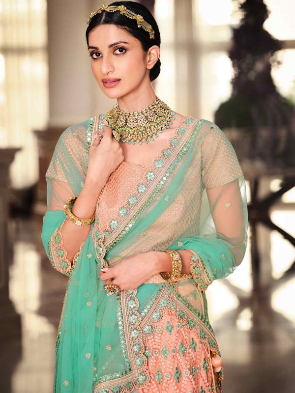 Peach Bridesmaid Gotta Patti Embroidered Lehenga Choli