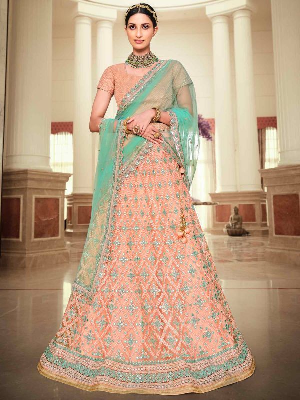 Peach Bridesmaid Gotta Patti Embroidered Lehenga Choli
