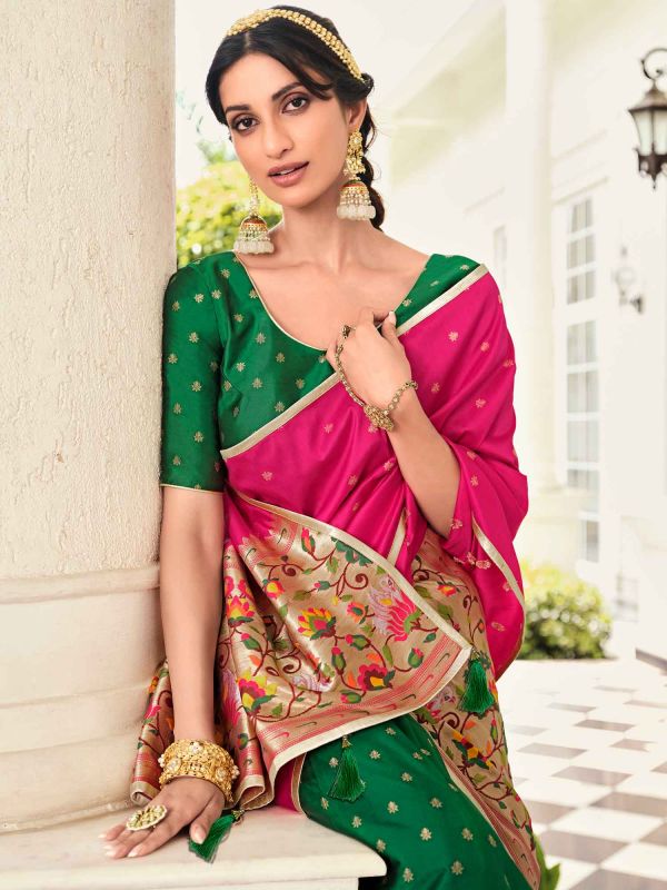 Green Woven Lehenga Choli In Banarasi Silk