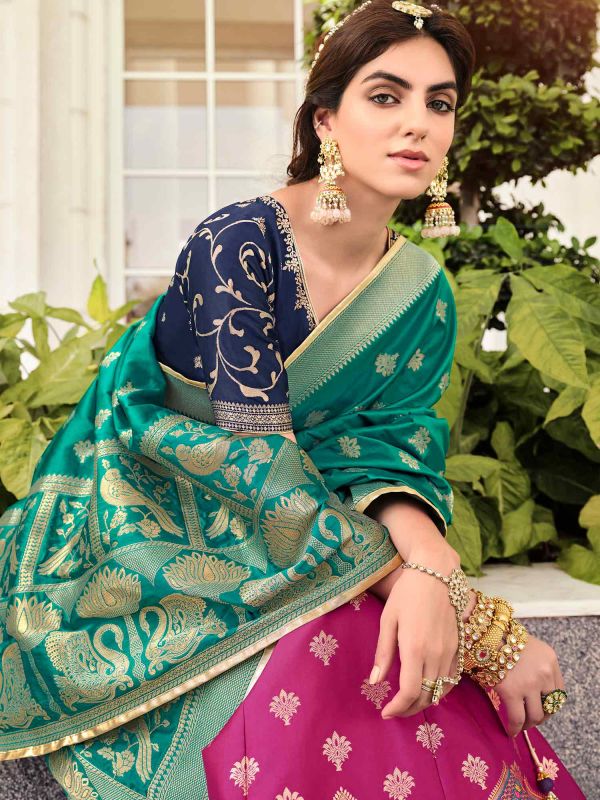 Pink Zari Woven Lehenga Choli With Dupatta