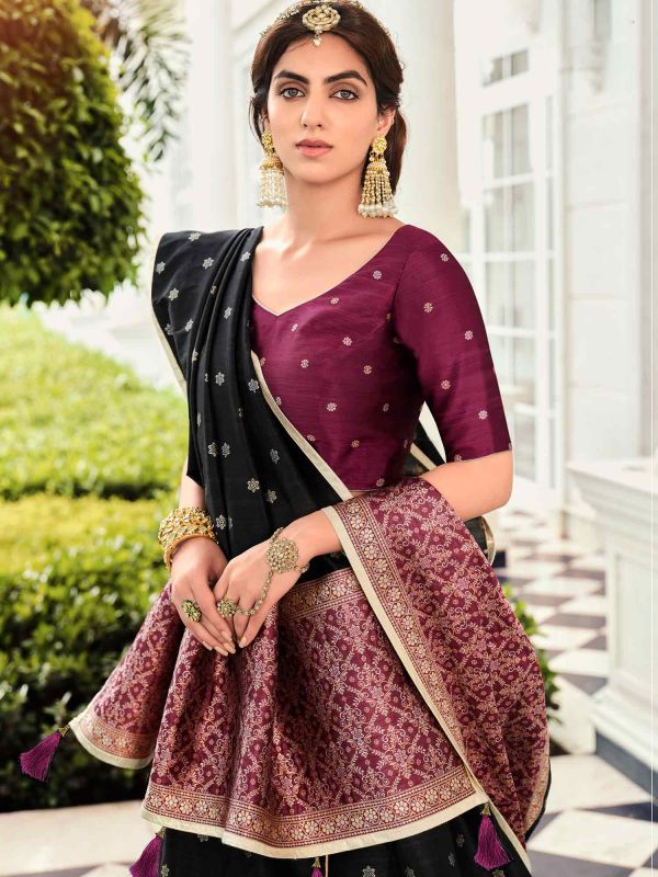 Black Zari Woven Lehenga Choli With Dupatta