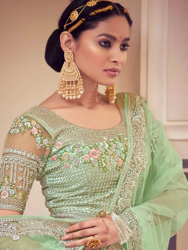 Green Designer Lehenga Choli With Stone Work