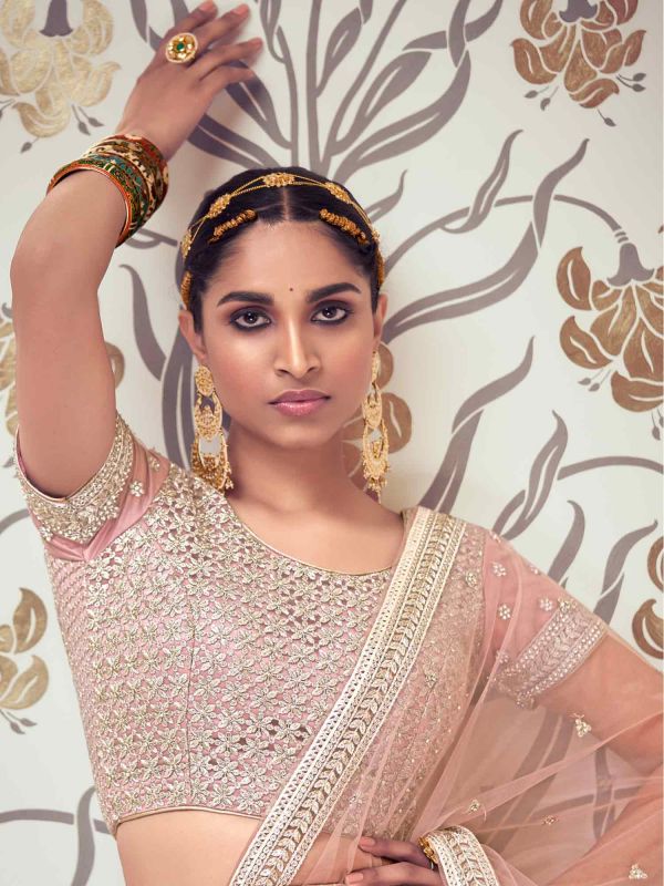 Peach Designer Lehenga Choli With Stone Work