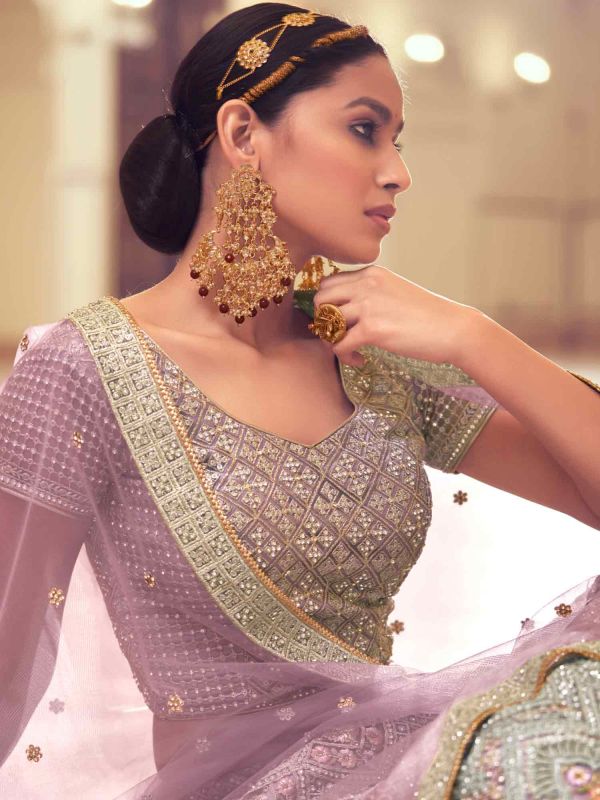 Purple Designer Net Lehenga Choli With Embroidery