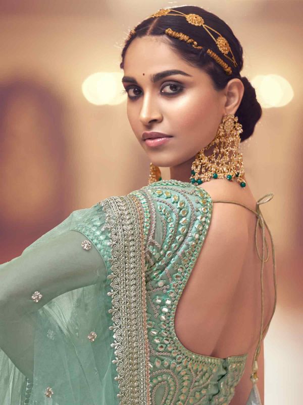 Green Net Lehenga Choli With Designer Embroidery