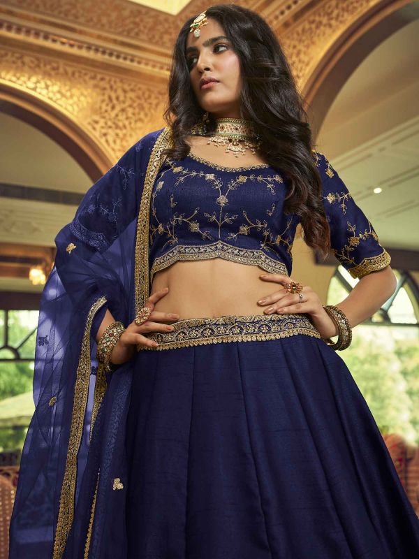 Blue Thread Embroidered Engagement Lehenga Choli