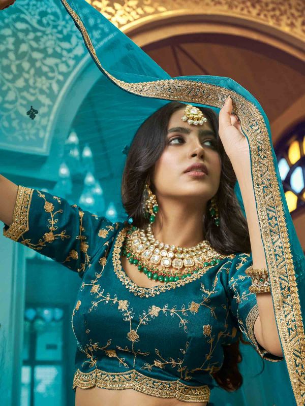 Blue Sequins Embroidered Satin Lehenga Choli