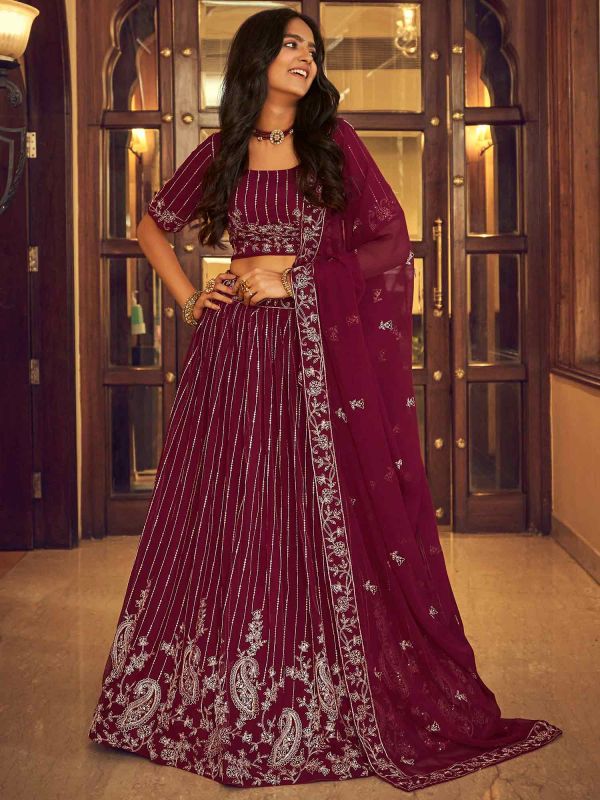 Magenta Georgette Lehenga Choli With Sequins Embroidery