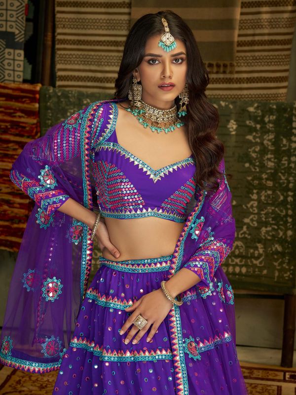 Purple Sequined Bridesmaid Lehenga Choli In Georgette