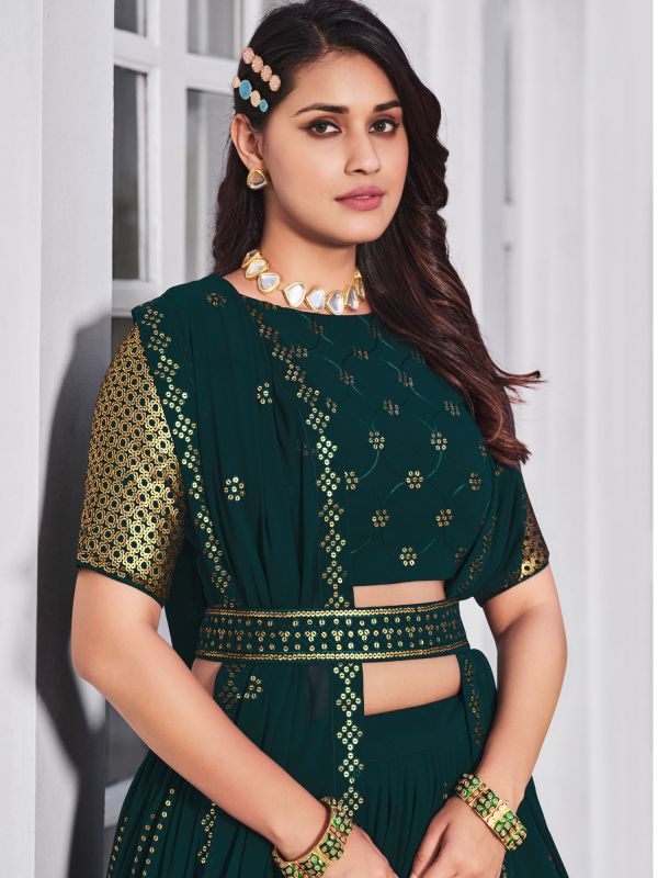 Green Lehenga Choli With Sequins Embroidery