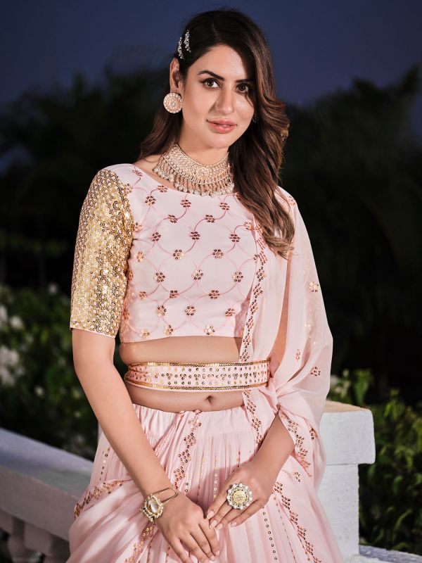 Light Pink Sequins Embroidered Festive Lehenga Choli