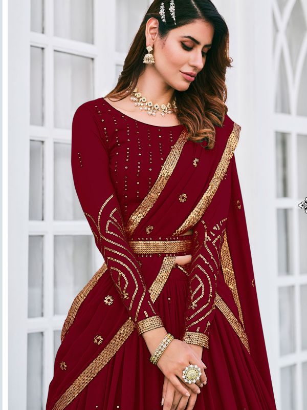 Maroon Sequined Wedding Wear Lehenga Choli