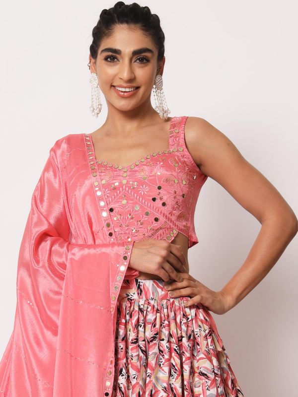 Pink Printed Bridesmaid Lehenga Choli