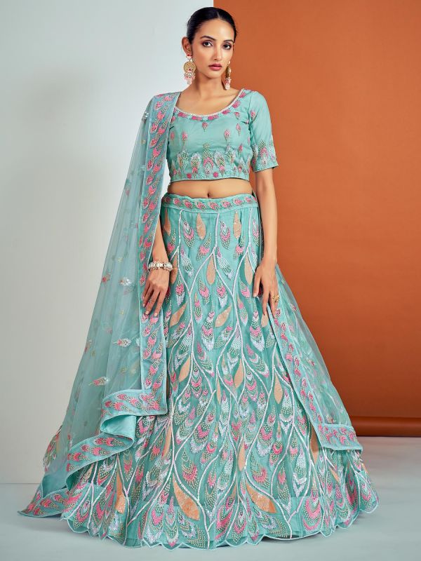 Blue Embroidered Bridesmaid Lehenga Choli With Dupatta