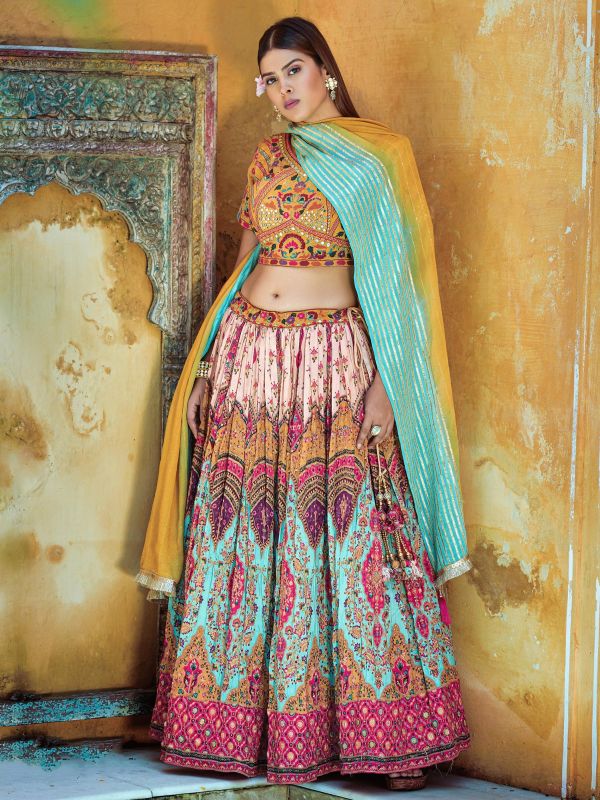Multicolor Printed Bridesmaid Lehenga Choli In Viscose