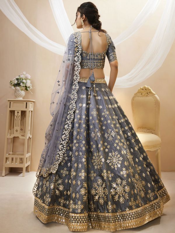 Grey Art Silk Lehenga With Gota Patti Embroidery