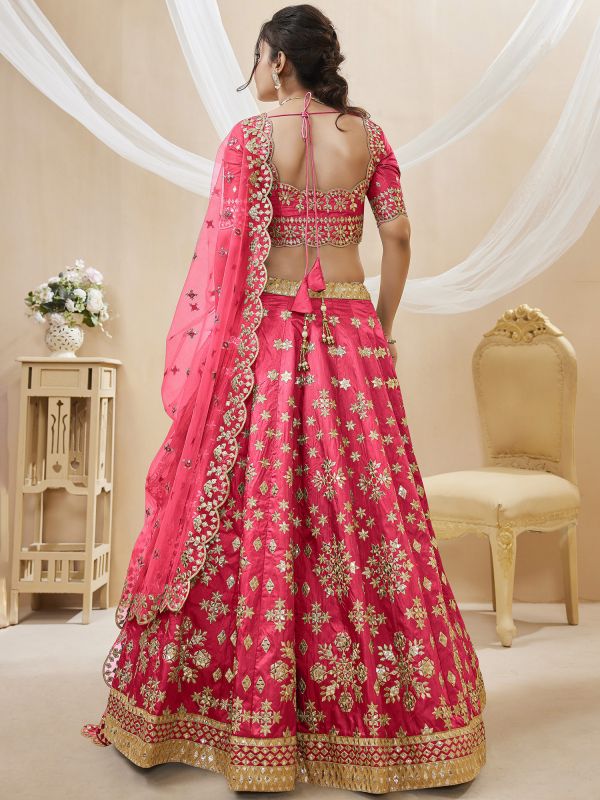 Pink Wedding Wear Lengha With Heavy Embroidery