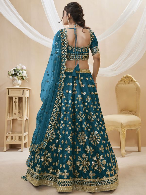 Blue Gota Embroidered Lehenga Choli In Silk