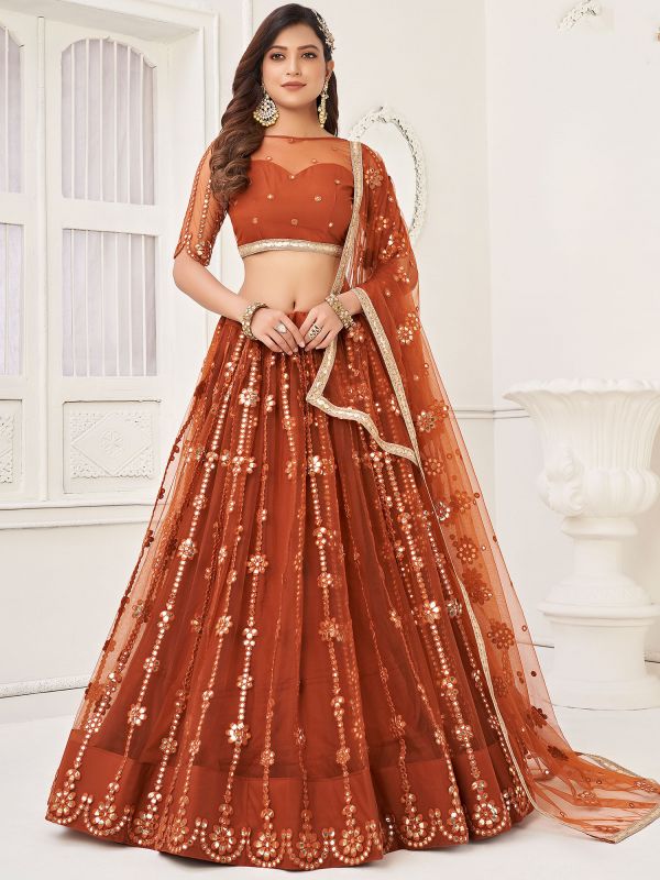 Brown Bridesmaid Lehenga With Mirror Work