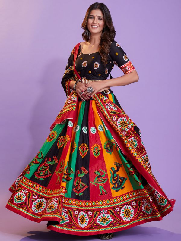 Multicolor Printed Navratri Chaniya Choli In Cotton