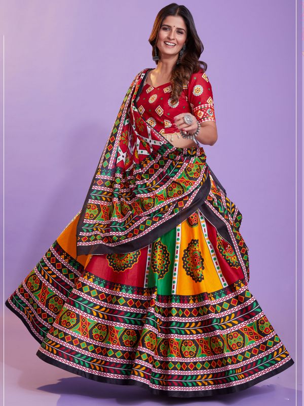 Multicolor Cotton Chaniya Choli With Prints