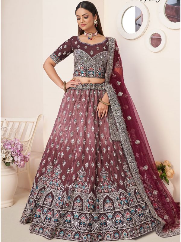 Maroon A Line Styled Lehenga With Embroiderd Blouse 