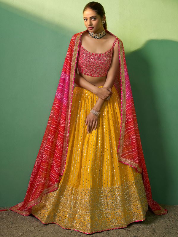 Yellow Embroidered Festive Lengha With Embroidered Choli