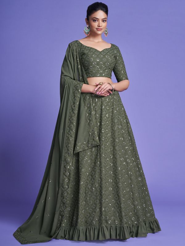 Green Sequin Embellished Lehenga Choli With Dupatta