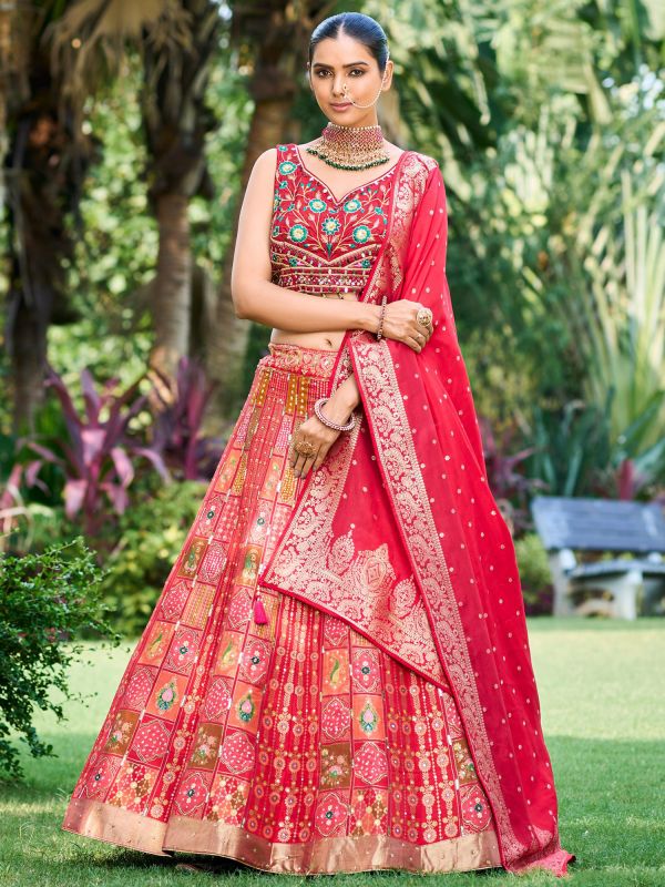 Red Bridal Lehenga Choli In Printed Pattern