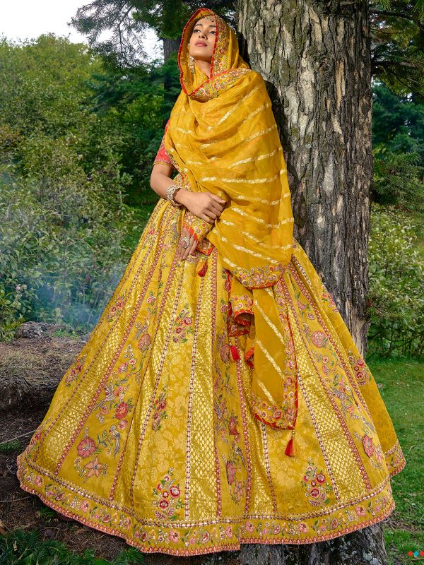 Yellow Silk Lehenga Choli In Thread Embroidery