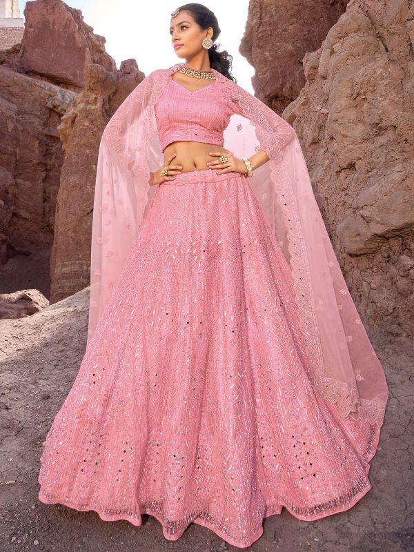 Pink Stone Work Bridesmaid Lehenga Choli