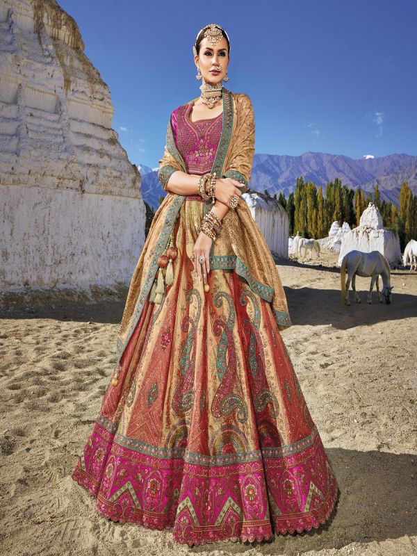 Multicolor Heavy Embroidered Wedding Lehenga Choli