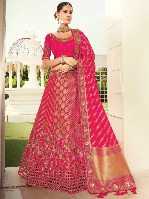 Magenta Pink Banarasi Silk Lehenga Choli In Zari Weaving