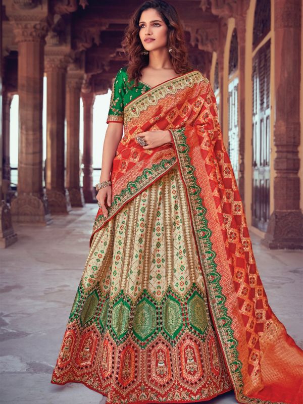 Multicolor Printed Lehenga Choli In Banarasi Silk